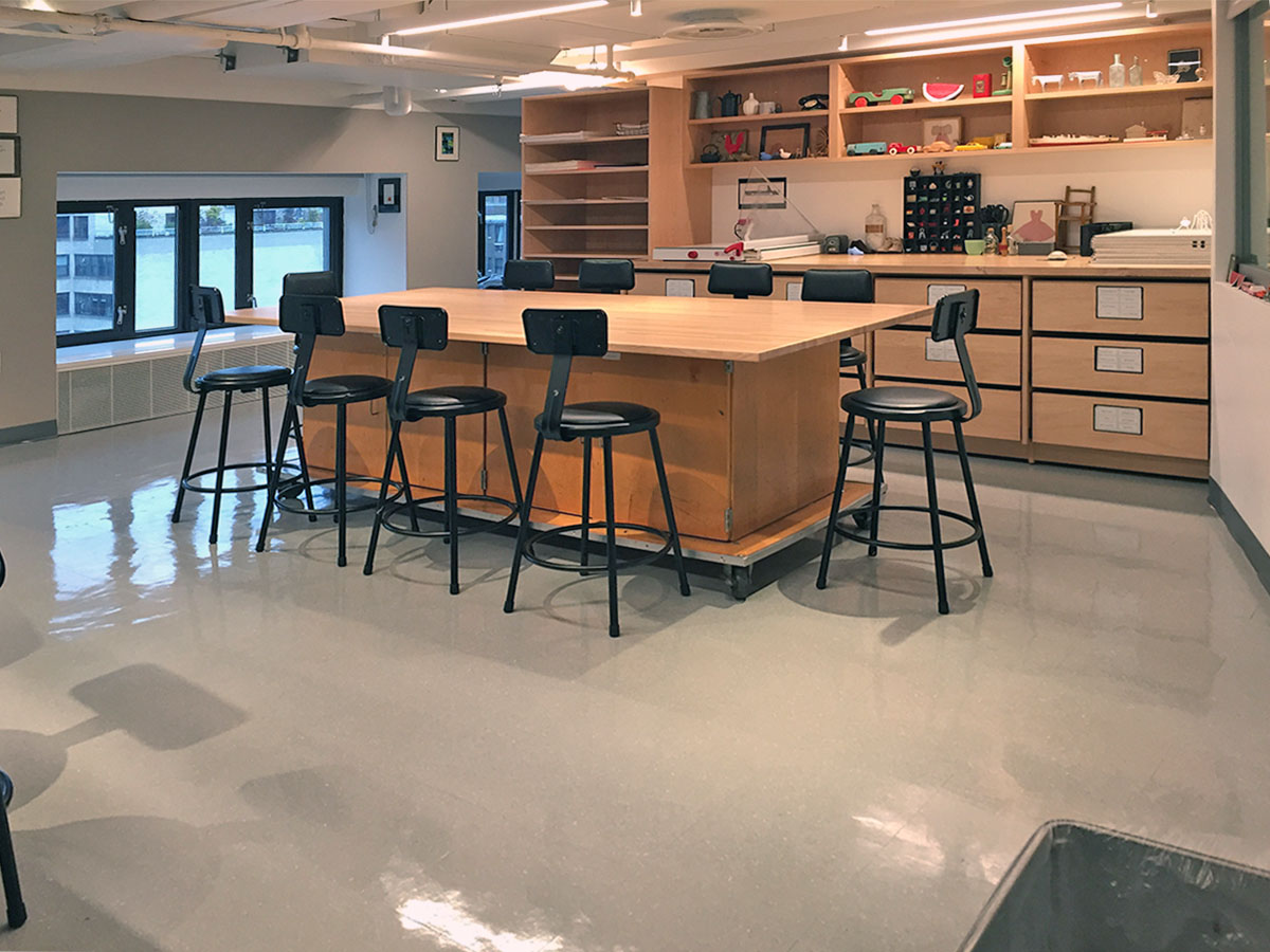 Art Studio Storage in Art School Classroom.
